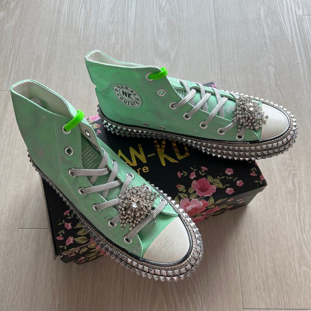 Nan-ku Couture Cruise Studded Sneakers Size 40 or US 10 Spring Mint Green NEW